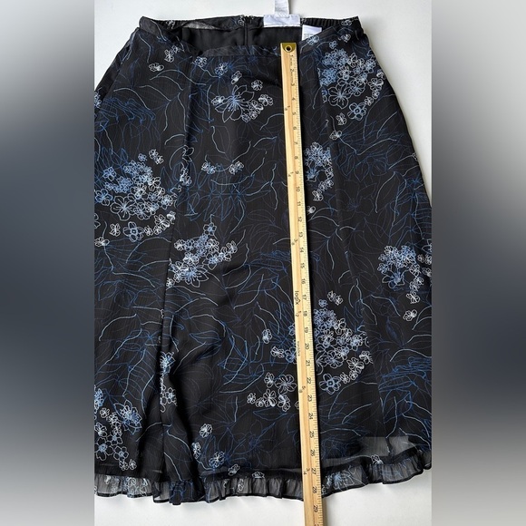 Sag Harbor Black Blue Floral Sheer Layered Lined Flowy Midi Skirt Women’s 10 - Picture 7 of 7